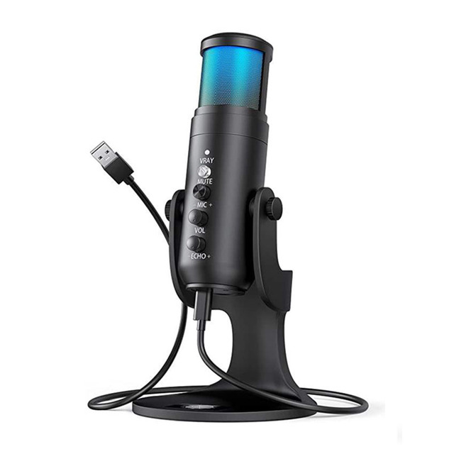 Yiscaxia USB Condenser Microphone Colorful Breathing Atmosphere Light With RGB Stereo Plastic Computer Microphone Wired 5V 48khz