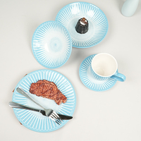 Ensemble de vaisselle en céramique ronde, assiette et bol, glaçure réactive, restaurant, vaisselle de table, vaisselle créative