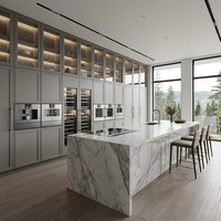 Meubles de cuisine modulaires de luxe en bois massif laqué vert sauge olive, sur mesure, haut de gamme, pour villa, sans joint