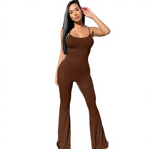 Mono de Verano para Mujer, Sexy, con Espalda Descubierta y Volantes, Nuevo, Transpirable, Ajuste Regular, Color Sólido, Diseño de Tirantes, Cintura Media, Largo Completo, Rápido - Product Image 2