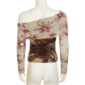 Atasan lengan panjang wanita modis <span class=keywords><strong>Floral</strong></span> dengan atasan wanita motif bunga merah yang kompleks blus wanita kemeja wanita kasual - Product Image 6