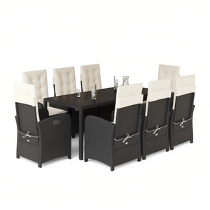 Set da Pranzo da Giardino in Rattan PE Nero per 8 Persone, Arredamento da Esterno Design Standard Resistente alle Intemperie - Product Image 1