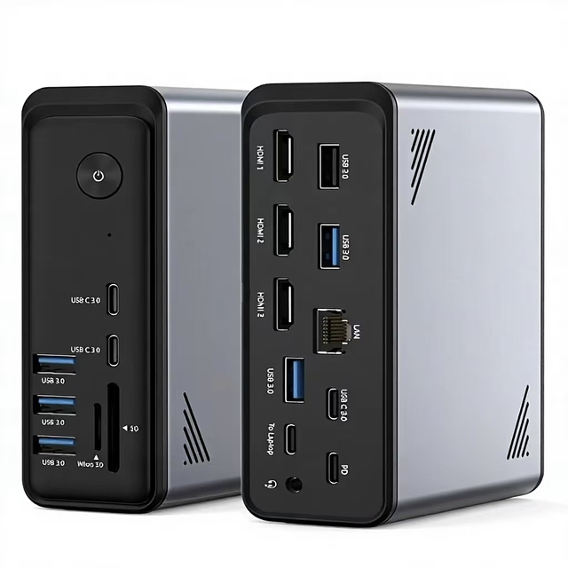 USB C Aluminum Alloy Docking Station 18 in 1 Laptop 3 Monitors 4K Display 9 USB Ports Type-C Gigabit Ethernet PD3.0 in Stock