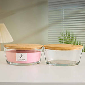 Lọ đựng nến thủy tinh hình thuyền oval 770ML, 3 tim, có nắp gỗ, dùng làm hộp đựng nến thơm - Product Image 3