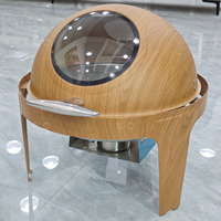 Chauffe-Plat Rond en Acier Inoxydable Effet Bois pour Buffet d'Hôtel, Chauffe-Plat Coque Clamshell pour Plats Chauds