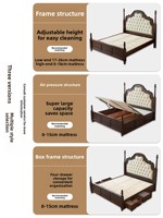 Lit en bois massif de style médiéval avec tête de lit rembourrée en cuir véritable, base de rangement, dossier souple personnalisable ; Lit de 2 mètres