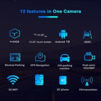 10.26 pouces 4g Dash Mirror Android 10.0 Dvr Dash Camera 1080p double objectif Wifi Gps Navigation Adas Surveillance vidéo automatique à distance