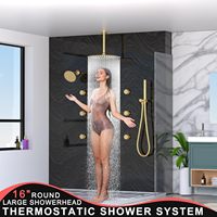 Ensemble de robinetterie de douche thermostatique de luxe 16 pouces en or brossé avec valve NPT, système de douche moderne pour salle de bain