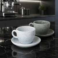 Ensemble tasse et soucoupe à expresso en céramique nordique mouchetée, finition granitée mate, logo personnalisé, vente en gros, cadeau café pour la maison