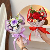 Bouquet de roses en fil tricoté fait main, fleurs séchées, fleurs artificielles réalistes en gel doux pour Pâques, Noël, Nouvel An