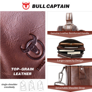 Bolso bandolera vintage BULLCAPTAIN para hombre, de cuero genuino, bolso de mano para negocios, maletín, bolso mensajero para hombre - Product Image 3