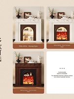 Meuble décoratif d'entrée en bois d'hévéa, style français vintage, avec cheminée intégrée à flamme simulée, télécommandée et étagère de rangement