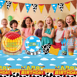 Vaisselle jetable en papier en gros, ensembles de vaisselle à thème de cowboy et de ciel bleu, gobelets et assiettes pour les fêtes d'anniversaire des enfants - Product Image 3