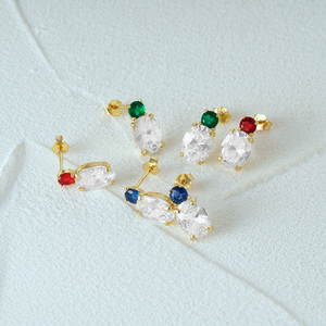 CANNER Boucles d'oreilles clous délicates en zircon rouge, bleu, vert, bijoux en argent 925, pendentif en forme d'œuf pour femmes - Product Image 2