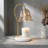 Lampe chauffe-cire électrique d'aromathérapie avec abat-jour en verre floral, base en marbre dorée, à intensité variable, avec minuterie, sans flamme, pour cire fondue, cadeau de fêtes, OEM