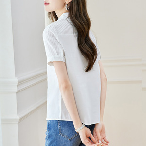 Camisa Blanca de Algodón para Mujer, <span class=keywords><strong>Manga</strong></span> <span class=keywords><strong>Corta</strong></span>, Verano 2026, Nueva, Ajustada, Estilizadora, con Solapa, Elegante - Product Image 4