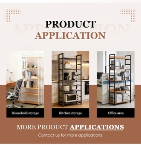 Étagère en bois brun pour salon, style industriel, avec cadre en métal noir, sur pied, pour le rangement - Product Image 4