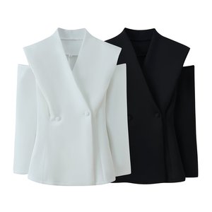 ZHEZHE Ropa de <span class=keywords><strong>Mujer</strong></span> de Alta Calidad, Primavera 2026, Nuevo Blazer Elegante y Moderno, Corte Entallado, <span class=keywords><strong>Chaqueta</strong></span> de Traje sin Cuello - Product Image 2