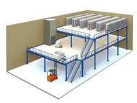 Plancher de mezzanine multicouche robuste avec escaliers, plate-forme de grenier de stockage industriel à cadre empilable en acier