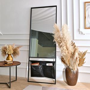 Espejo de Pared Rectangular con Marco de Hierro Negro y Porta Revistas, Decoración Rústica para el Hogar - Product Image 4