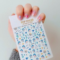 Qianya Putri seni kuku stiker lucu kartun Kitty kucing 3D desain Korea komik Jepang Anime Aurora Decal dalam bentuk hati
