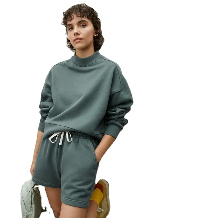 CUSTOM Women tracksuit Two Piece sport Set Women sweatshirt Fleece hoodie and Sports short for Female
