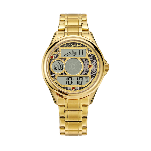 Water Resistant Charm Fashion Sport Prayer Qibla Muslim Compass Azan Watch for Men Digital Analog Waterproof