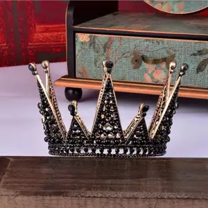 Vintage Barokke Bridal Crown Zwarte Jurk Hoofdtooi Bruiloft Styling Haar Accessoires Kroon Voor Vrouwen Sieraden