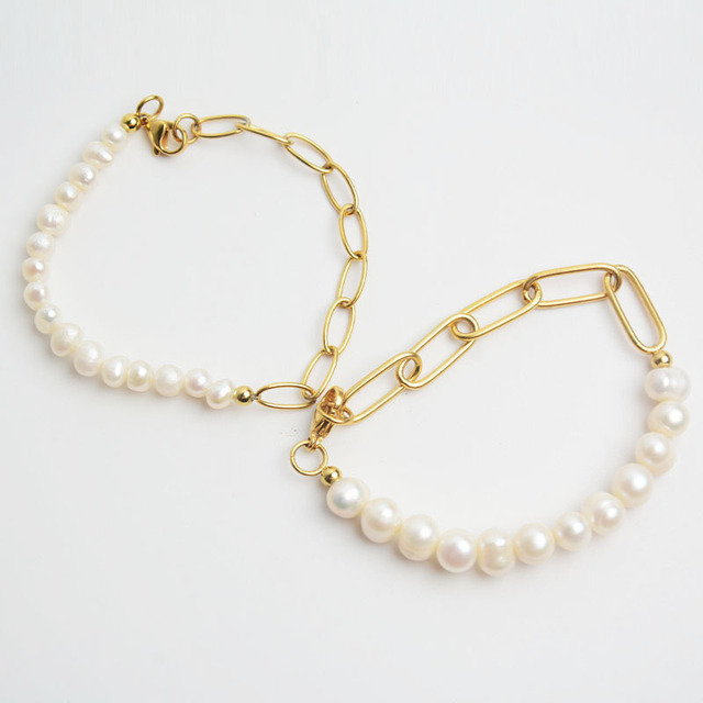 Vintage Bracelets Stainless Steel Splicing Simple Miss You Pearl Handmade Bracelets Gold Girls