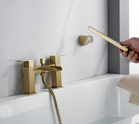 Robinets de bain-douche en or brossé, mitigeur de baignoire de salle de bain en cascade, mitigeur de bain-douche à double levier avec ensemble de douchette