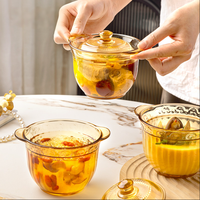 Pot à ragoût en verre borosilicate de 380 ml avec couvercle, double poignée, résistant à la chaleur, mini-bol pour la cuisson à la vapeur des œufs de nid d'oiseau