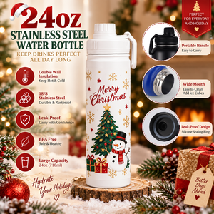 Ensemble cadeau de Noël confortable et chaleureux avec une bouteille d'eau isotherme en acier inoxydable de 24 oz, anti-fuite, et un foulard tricoté - Product Image 4