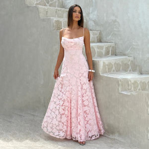 ชุดเดรสทรงเอเปิดหลังสายสปาเก็ตตี้แบบธรรมดาชุดเดรสยาวถึงพื้นชุดเดรสปาร์ตี้เซ็กซี่ - Product Image 5