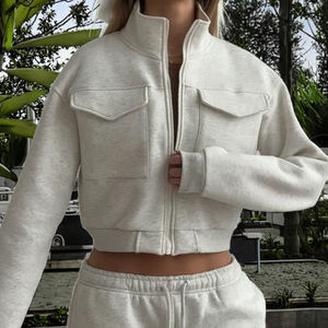 Sudadera con capucha corta con cremallera y lavado ácido personalizado para <span class=keywords><strong>mujer</strong></span>, mezcla de poliéster/algodón, transpirable y ecológica, <span class=keywords><strong>chaqueta</strong></span> informal de invierno - Product Image 3