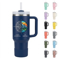 Tumbler Stainless Steel Dinding Ganda 40oz dengan Pegangan, Cangkir Minum yang Dapat Digunakan Kembali dengan Tutup Sedotan untuk Kantor, Perjalanan, dan Penggunaan Luar Ruangan