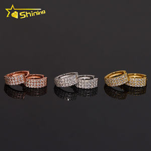 인기있는 스타일 드롭 배송 대량 재고 2 행 Vvs Moissanite 다이아몬드 후프 귀걸이 힙합 아이스 아웃 925 실버 후프 귀걸이 남자 - Product Image 3