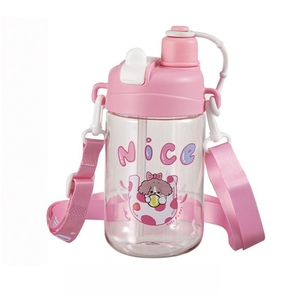 Botella de Agua Transparente de Plástico para Niños con Pajita, Diseño de Dibujos Animados, Taza Deportiva Portátil para Niños de Preescolar y Escolares - Product Image 5