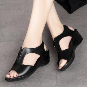 Sandalias de cuña transpirables con cremallera y boca de pez estilo romano europeo-americano para mujer al por mayor - Product Image 1