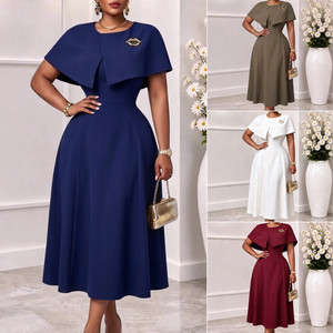 D3382 Abiti da Lavoro Trendy da Donna, Casual ed Eleganti, con Mantella a Scialle, Scollo a O, Vita Alta, Vestibilità Slim, Linea ad A, Stile Africano, per Ufficio - Product Image 2