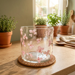 Pink Flower Embossed <b>Hurricane</b> <b>Glass</b> <b>Candle</b> Jar 430ml Clear <b>Candle</b> <b>Holder</b> Decal Christmas Decorative Heat Resistant Container - Product Image 3