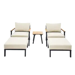 YOHO Luxus Outdoor Garten Aluminium und Gussaluminium Sofa-Set hochwertiges 4-teiliges Teakholz-Armlehnen-Sofa-Set