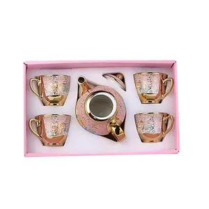 Venta al por mayor de té de café de cerámica vintage europeo, tetera, juego de tazas de té, juego de té de cerámica con caja de regalo para fiesta