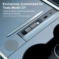 USB-C pengisian cepat, pengisi daya ponsel mobil kabel dapat ditarik dengan Multi Port, Model Y/3 stasiun Dok cocok konsol tengah