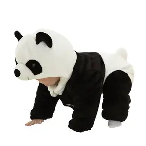 批发66-90珊瑚绒新布朗婴儿幼儿熊猫动物连身衣冬季服装婴儿连身衣