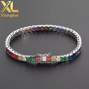 Hip Hop <b>Copper</b> <b>Bangle</b> 4mm Color Tennis Chain Micro-inlaid Square Zircon Claw Setting Unisex Hipster Jewelry Tanjing Fashion - Product Image 2