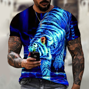 Wholesale Tiger Cartoon <strong>3D</strong> <strong>Printing</strong> Men's Knitted Polyester/Cotton Oversized <strong>T</strong>-<strong>shirt</strong> High Quality Summer Top - Product Image 3