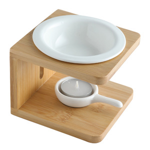 Lampe à parfum en bambou brûleur à huile poêle d'aromathérapie pour la décoration de la maison brûleur de fusion de cire en céramique avec bougeoir - Product Image 4