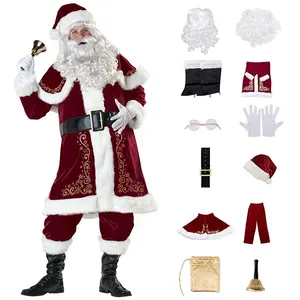 12 pièces ensemble velours père noël Costume pour homme femmes noël père noël Costume noël Cosplay fantaisie noël fête Costume noël Cosplay - Product Image 1