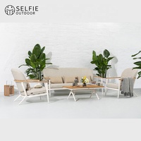 Ensemble de meubles d'extérieur modernes en teck, canapés de jardin, mobilier de salle à manger en aluminium imperméable pour cour, appartement, hôtel, complexe hôtelier, villa, salon
