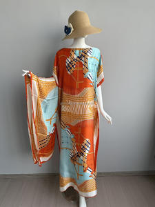 PROMISTAR kadınlar nefes Polyester iki parçalı Kaftan Set baskılı Robe başörtüsü afrika kıyafeti afrika balo elbise - Product Image 5